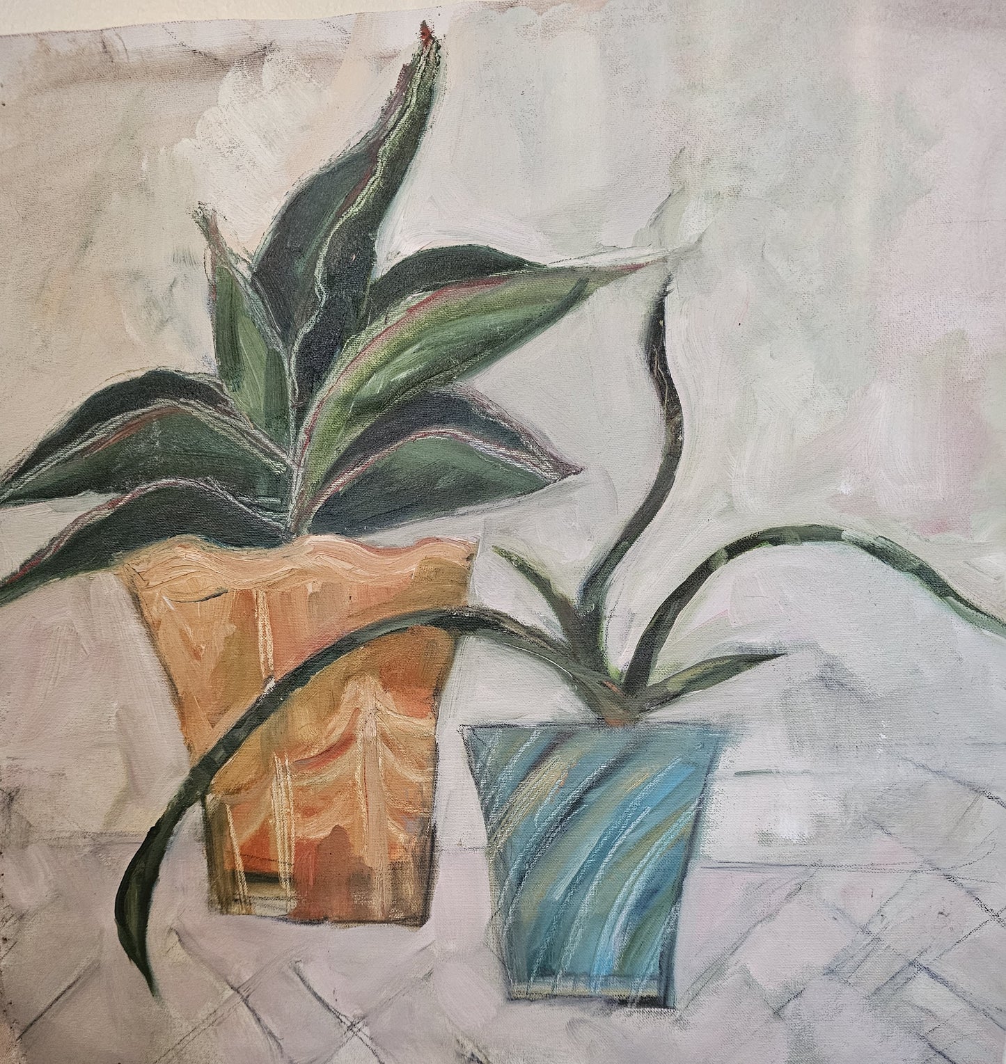 Agave and sansevieria oil painting