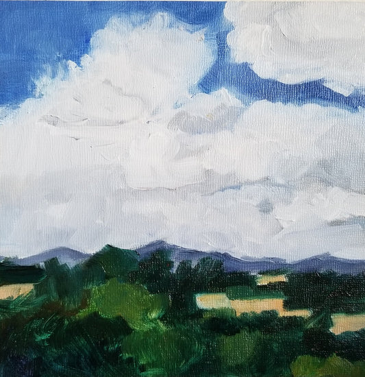 Fluffy puffy clouds oil painting